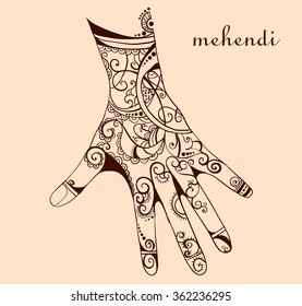 Vector illustration of hands with henna tattoos on them. vector