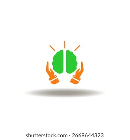 Ilustración vectorial de las manos sujetar cuidadosamente el cerebro. Símbolo del trastorno funcional neurológico FND. Icono de las enfermedades neurológicas del cuidado del cerebro.