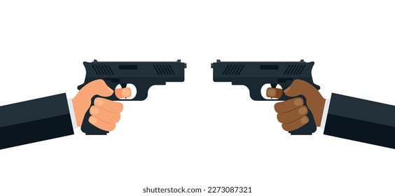 Ilustración vectorial de las manos y apuntando dos pistolas sobre fondo blanco EPS 10