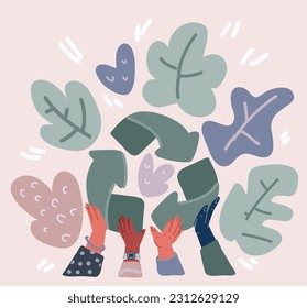 Vector illustration of Hands hold recycle sign. Reduce, reuse.