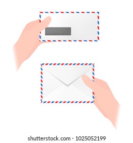 Vector illustration of hands holding airmail envelopes