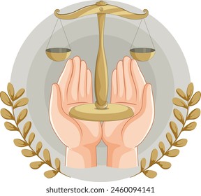 Vector illustration of hands holding balanced scales