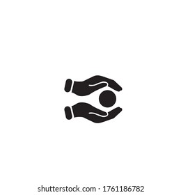 vector illustration hands holding black ball on flat style