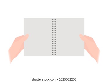 Vector illustration of hands holding a blank notebook