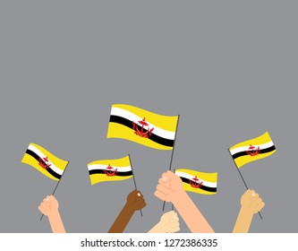 Vector illustration hands holding Brunei flags isolated on background 