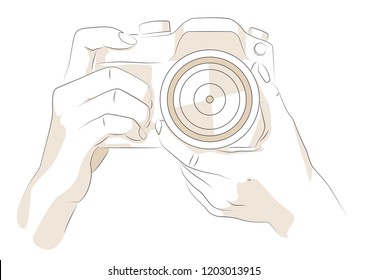 Vector illustration of hands holding a camera 