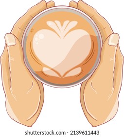 eine Vektorgrafik von Händen, die eine Tasse warmen Kaffee halten