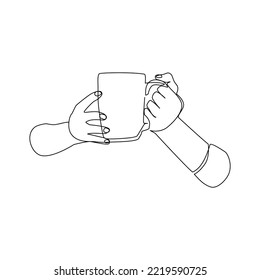 Vector illustration of hands holding a cup drawn in line art style