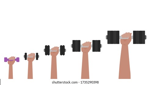 Vector illustration of hands holding dumbbell weights.