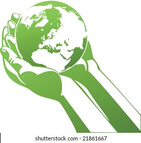 vector illustration of hands holding earth