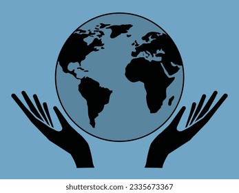A vector illustration of hands holding the earth icon symbol