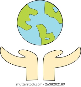 Vector Illustration of Hands Holding Earth Globe Icon Promoting Environmental Awareness, Sustainability, and Global Care