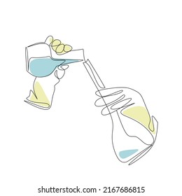 Vector illustration of hands holding a flask drawn in line-art style