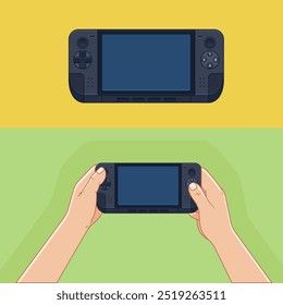 Ilustración vectorial de manos sosteniendo Gamepad. Vector aislado de la consola de juegos.