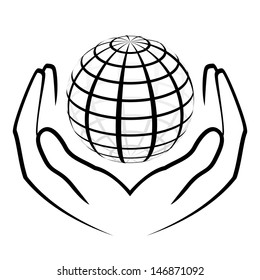 Vector illustration of hands holding a globe