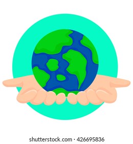 Vector Illustration of Hands Holding Globe