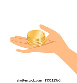 Vector illustration of hands holding gold coins