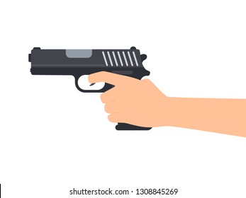 Vector illustration of hands holding gun isolated on white background 