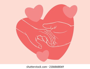 Vector Illustration of Hands Holding with Heart or Love Signs.