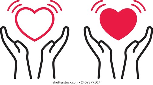 Vector illustration of hands holding a heart icon. demonstration of care for physical and psychological health.