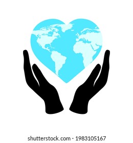 ilustración vectorial de las manos que sostienen una tierra en forma de corazón aislada en un blanco . cuidar el medio ambiente, amar el planeta, respetar la naturaleza. Cartel del Día Mundial de la Tierra