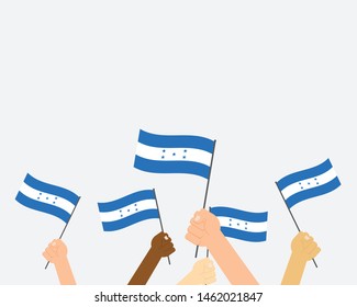 Vector illustration hands holding Honduras flags on white background