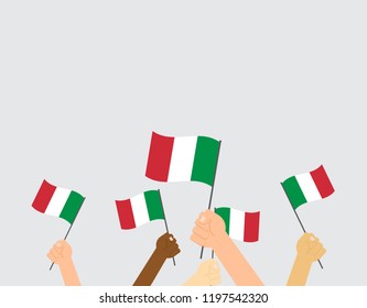Vector illustration hands holding Italy flags on background