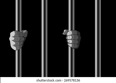 Vector Illustration of Hands holding Jail Bars, Eps 8 Vector, Raster Version Available