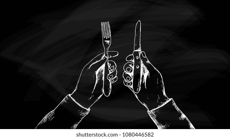 Vector Illustration with hands holding knife and fork