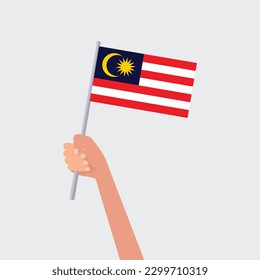 Vector illustration hands holding Malaysia flags on white background