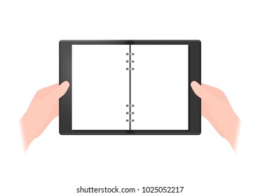Vector illustration of hands holding a notebook