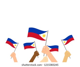 Vector illustration hands holding Philippines flags on white background 