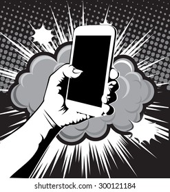 vector illustration of hands holding the phone