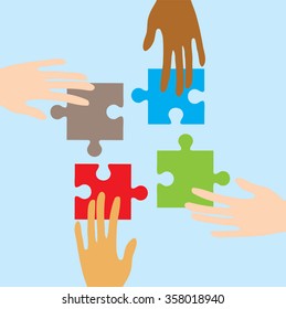 Vector Illustration Hands Holding Puzzles Business Stock Vector ...