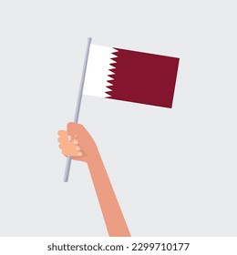 Vektorgrafik-Hände, die Katarflags auf weißem Hintergrund halten