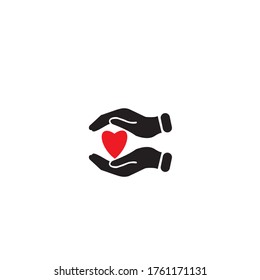 vector illustration hands holding red heart on flat style