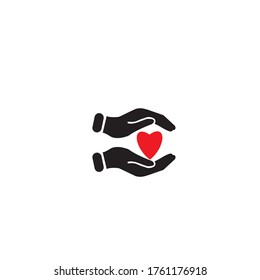 vector illustration hands holding red heart on flat style, isolated on  white background.