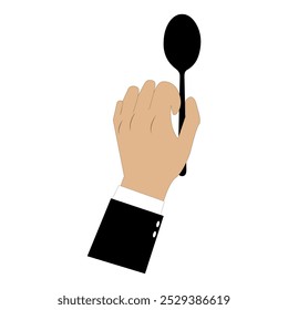 Ilustración vectorial de manos sosteniendo una cuchara, tenedor y cuchillo en negro. Diseño minimalista, adecuado para temas de comida, restaurantes u otros diseños relacionados con la cocina. Manos con ropa formal