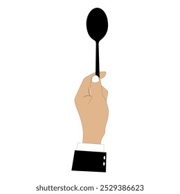 Ilustración vectorial de manos sosteniendo una cuchara, tenedor y cuchillo en negro. Diseño minimalista, adecuado para temas de comida, restaurantes u otros diseños relacionados con la cocina. Manos con ropa formal