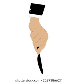 Ilustración vectorial de manos sosteniendo una cuchara, tenedor y cuchillo en negro. Diseño minimalista, adecuado para temas de comida, restaurantes u otros diseños relacionados con la cocina. Manos con ropa formal