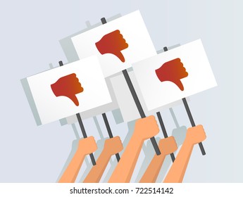 Vector illustration of hands holding thumbs-down banners