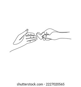 Vector illustration of hands holding a valentine hand drawn in line art style