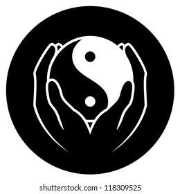 Vector illustration of hands holding yin yang symbol