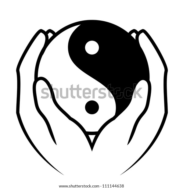 Vector\
illustration of hands holding yin yang\
symbol