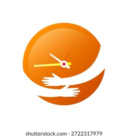 Ilustración vectorial de manos abrazadas durante todo el día. ahorro de tiempo, gestión, productividad, valorización de cada momento. Concepto de eficiencia, planificación inteligente, equilibrio entre la vida laboral y la vida privada, protección de control de plazos