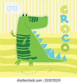 vector illustration of hands, little crocodile for a card or fabric