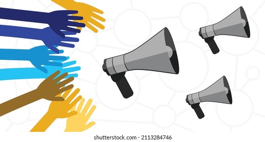 vector illustration hands and loudspeaker for advertisement announcement attention call to action 