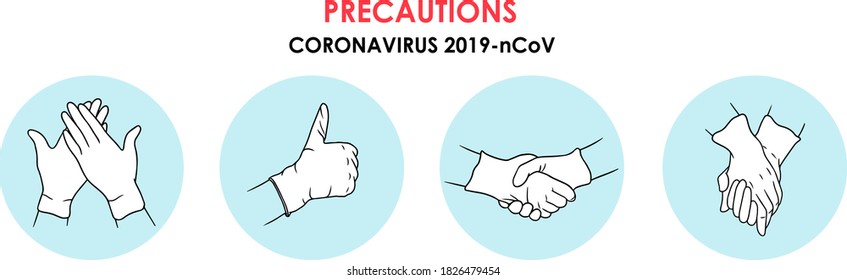 
Vector illustration of hands in medical gloves in 4 versions on a blue background.
2019 coronavirus precautions.