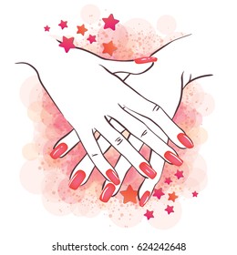 Vector illustration of hands with nail polish