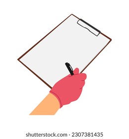vector illustration of hands and notes on a clipboard